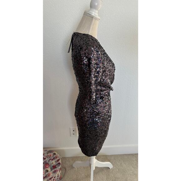 French Connection Lunar Sparkle Faux Wrap Mini Dress in Charcoal - 4 - Picture 5 of 8